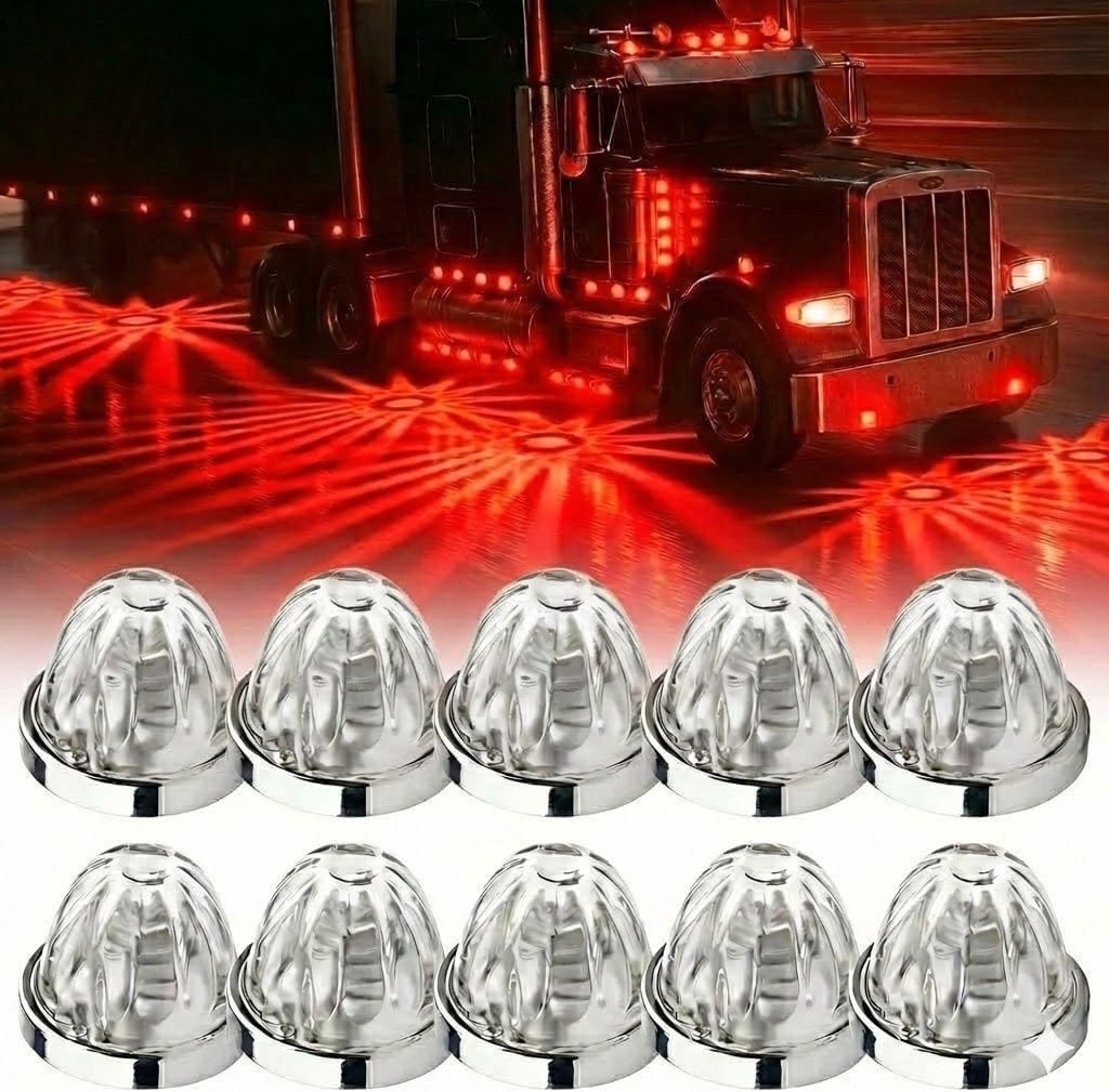 10-Pack Glass Watermelon Lights - LED Cab Marker & Star Water Melon Lights with Glass Lens- Flush Mount Starburst Effect for Heavy Duty Trucks, Trailers & Custom Rigs (Amber)