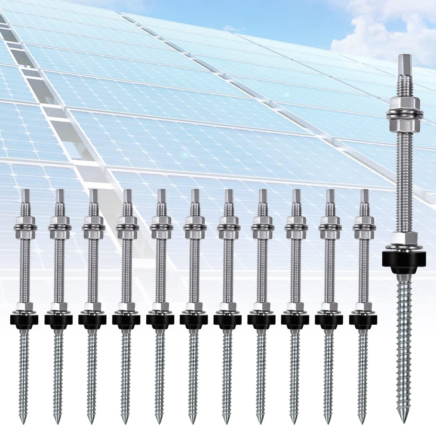 berjalan Silver Hanger Bolts M10 X 200 Mm, Pre-Assembled, V2A, Height-Adjustable, for Photovoltaic Solar Mounting Roofs, 8 Pack - Image 2