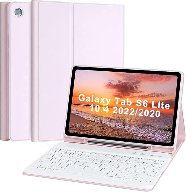 Keyboard Case for Samsung Galaxy Tab S6 Lite 10.4 inch 2022/2020(SM-P613/P619/P610/P615) Slim Smart Leather Cover with Detachable Bluetooth Keyboard & Pen Holder for Samsung Tab S6 Lite 10.4(Pink)