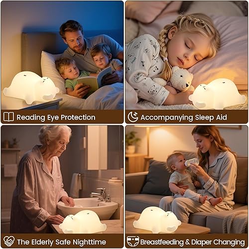 Miniatura 6 de Luz nocturna de oso ronquido soñoliento, novedosa luz nocturna para niños, regulabletemporizadorrecargable USB-C, lámpara de noche LED de silicona