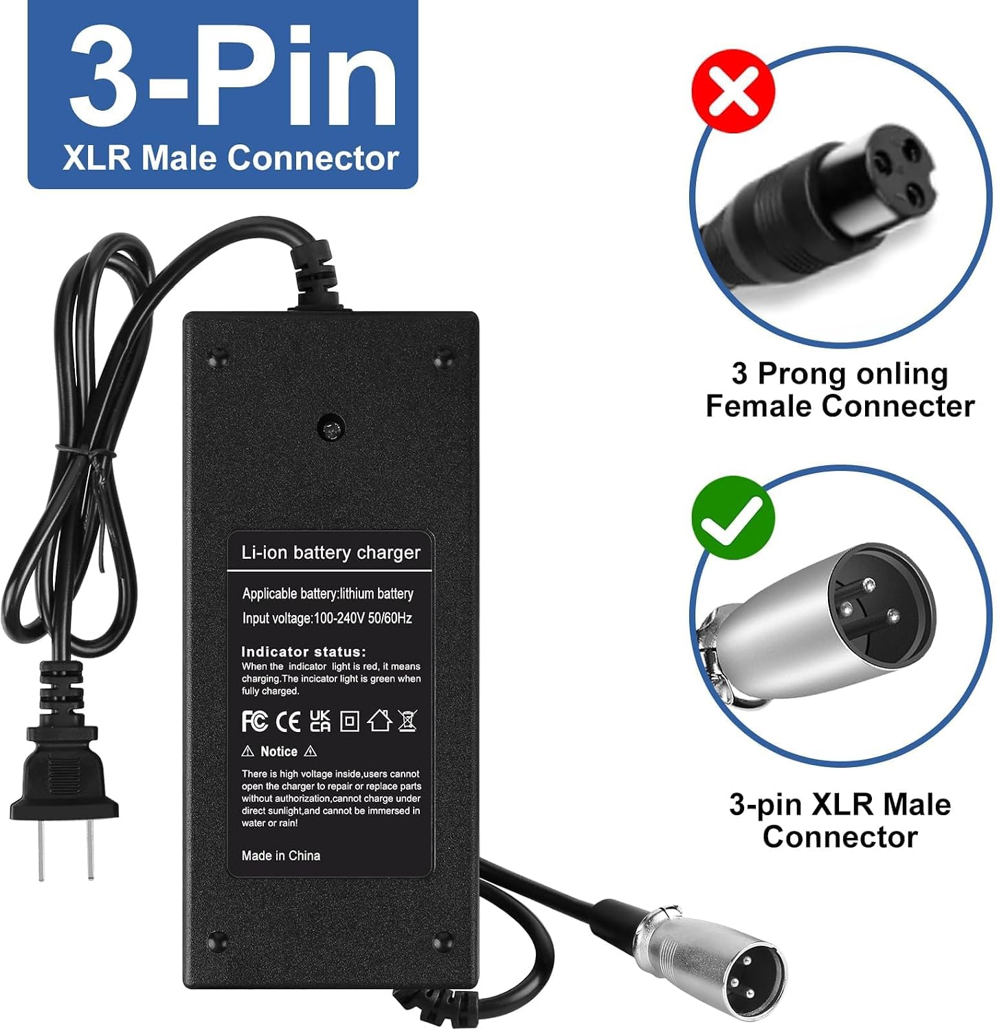 24V(Max 29.4V) 2A 3-Pin Male XLR Charger for Electric Scooter Pride Mobility, Drive Medical,GoGo Mobility Scooter, Go-Go Elite Traveller, Plus HD US, Ezip Mountain Trailz, Jazzy Power Chair,Shoprider
