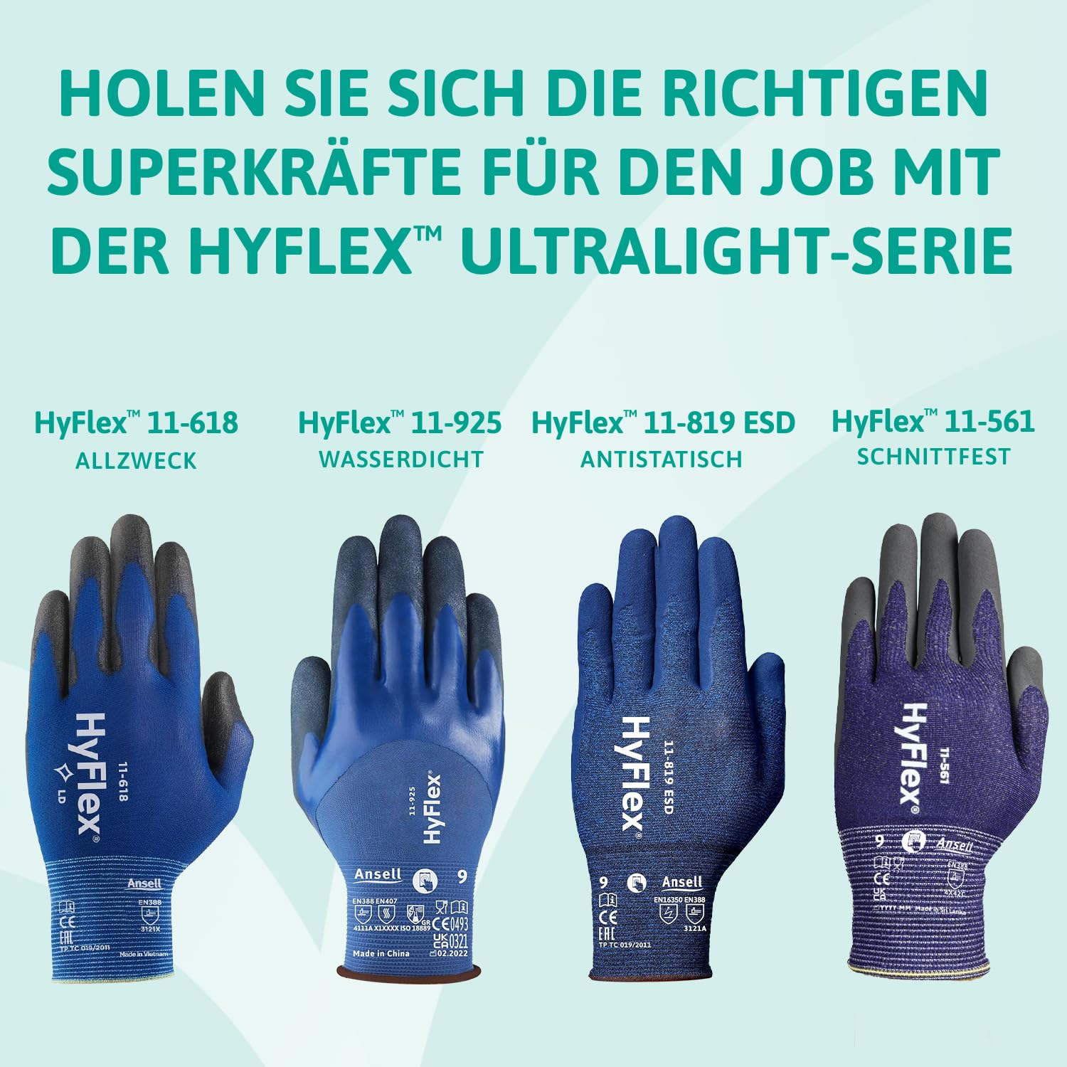 Ansell HyFlex 11-819 Dünne Arbeitshandschuhe, Rutschfeste Nitril-Beschichtung, Schutzhandschuhe vor Elektrostatischen Entladungen, Antistatisch, TouchScreen, Blau, Größe L (12 Paar)