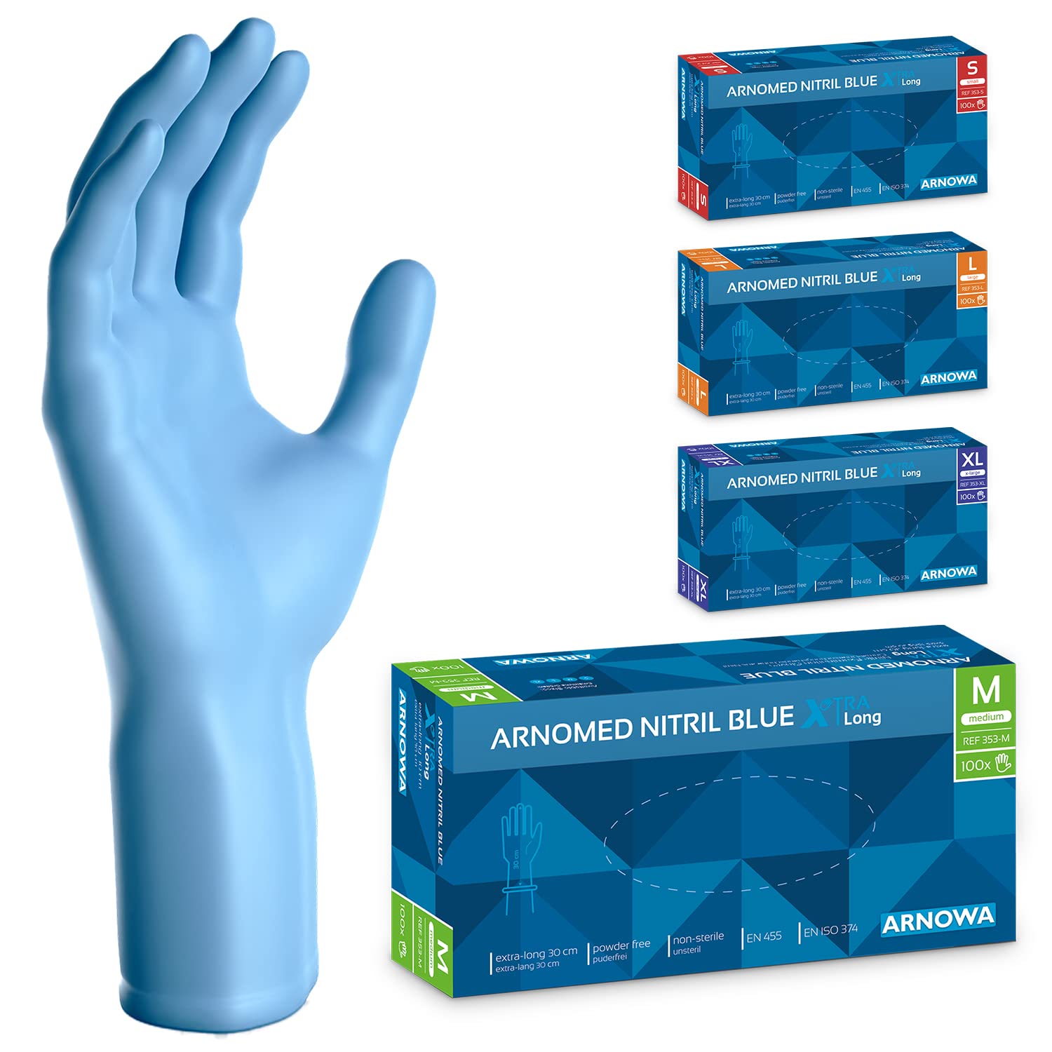 ARNOMED Einweghandschuhe Lange 30 cm – Nitril, blau, 100 Stk/Box
