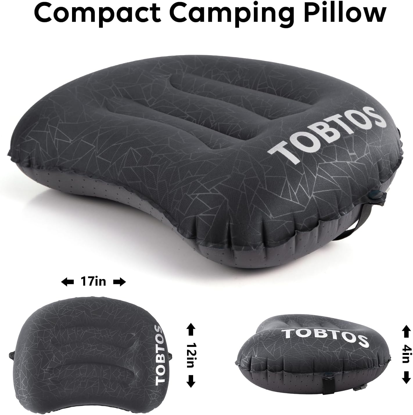 TOBTOS Thick 6 Inch Ultralight Sleeping Pad with Built-in Pump, Ultralight Backpacking Pillow, Ergonomic Support for Neck & Lumbar (Black)