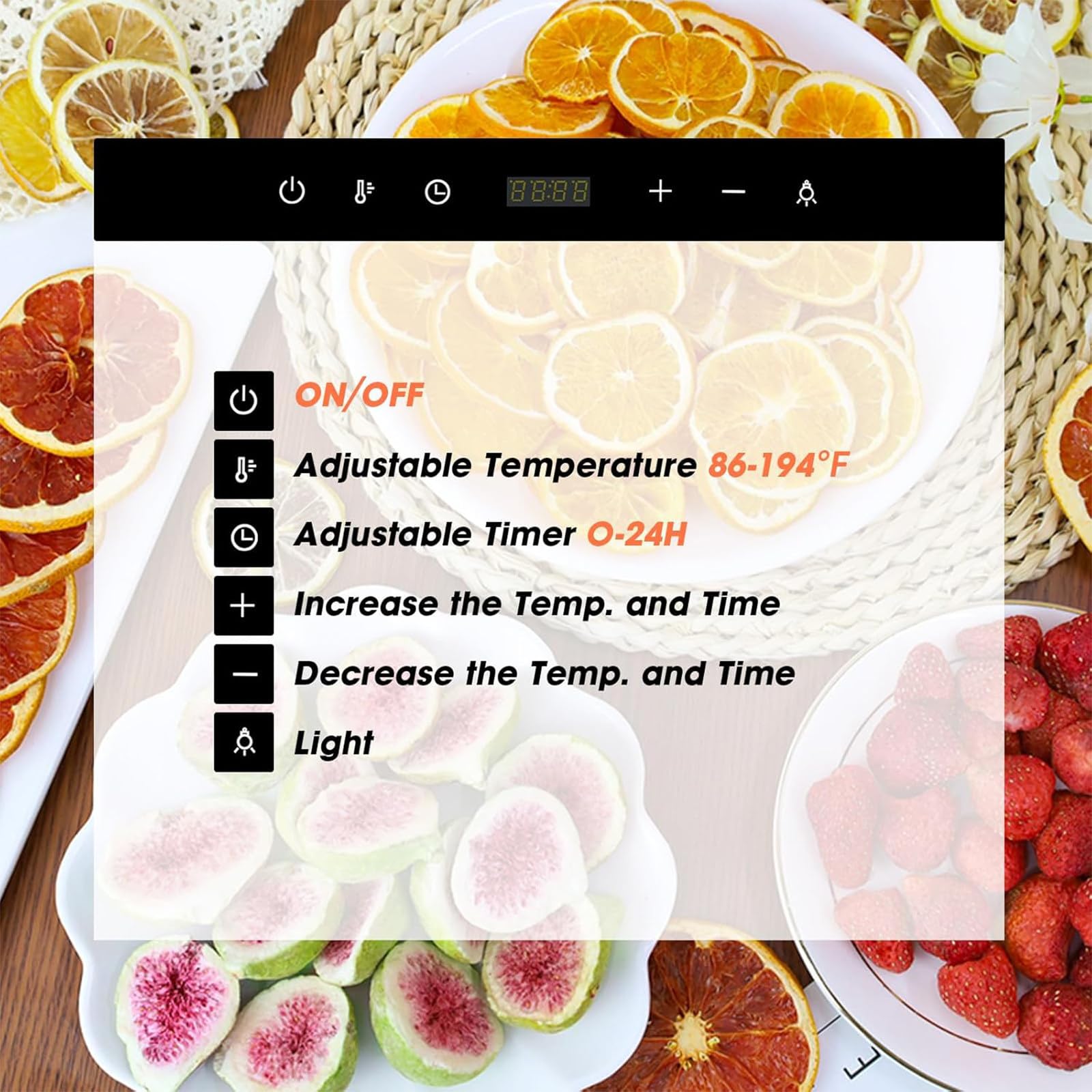 Essiccatore per Alimenti, essiccatore a 10 vassoi in Acciaio Inossidabile per Alimenti e Carne secca, Erbe, Frutta, Macchina essiccata con Timer Digitale e Controllo della Temperatura