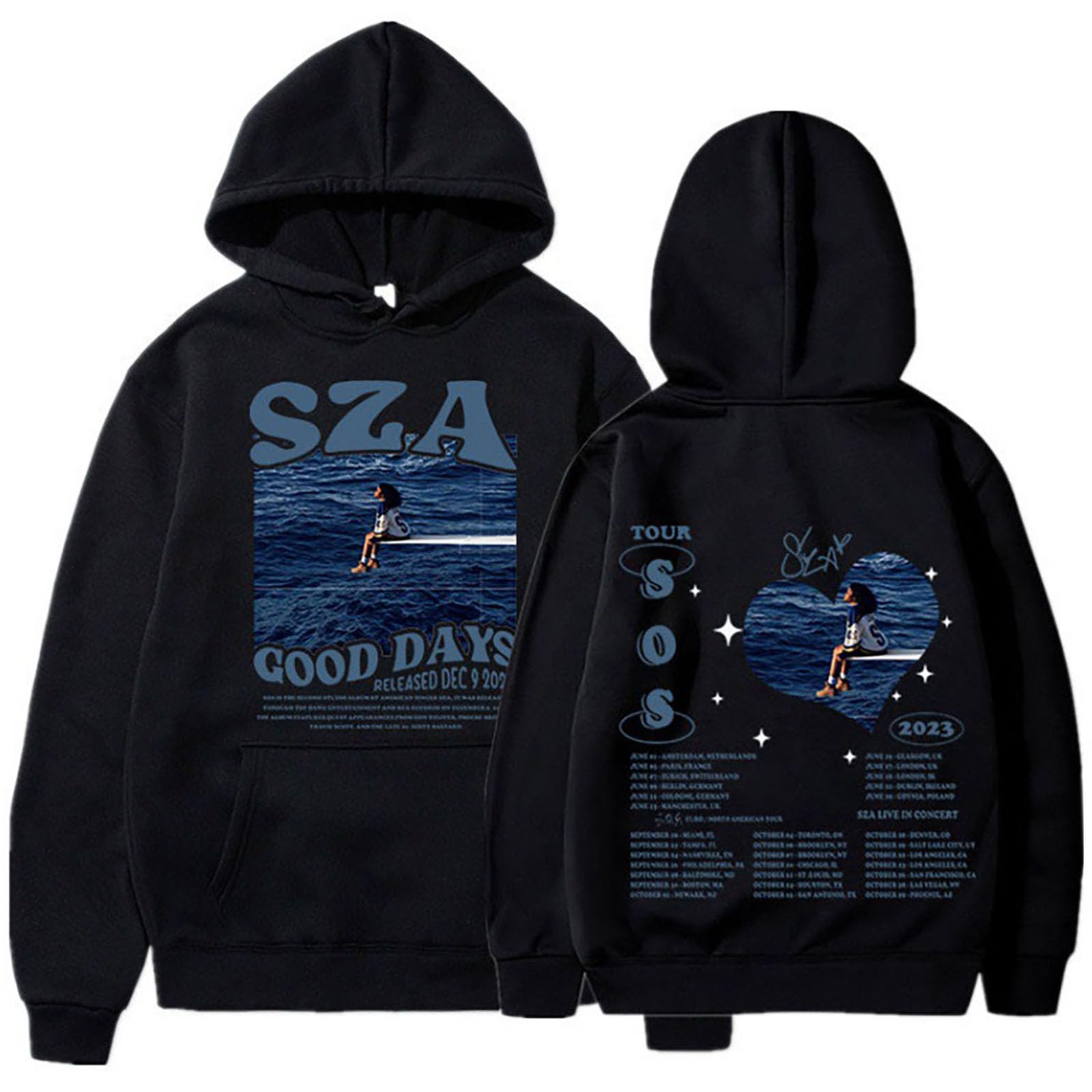 Sweat à capuche SZA SOS en coton noir taille S pull unisexe confortable - 3