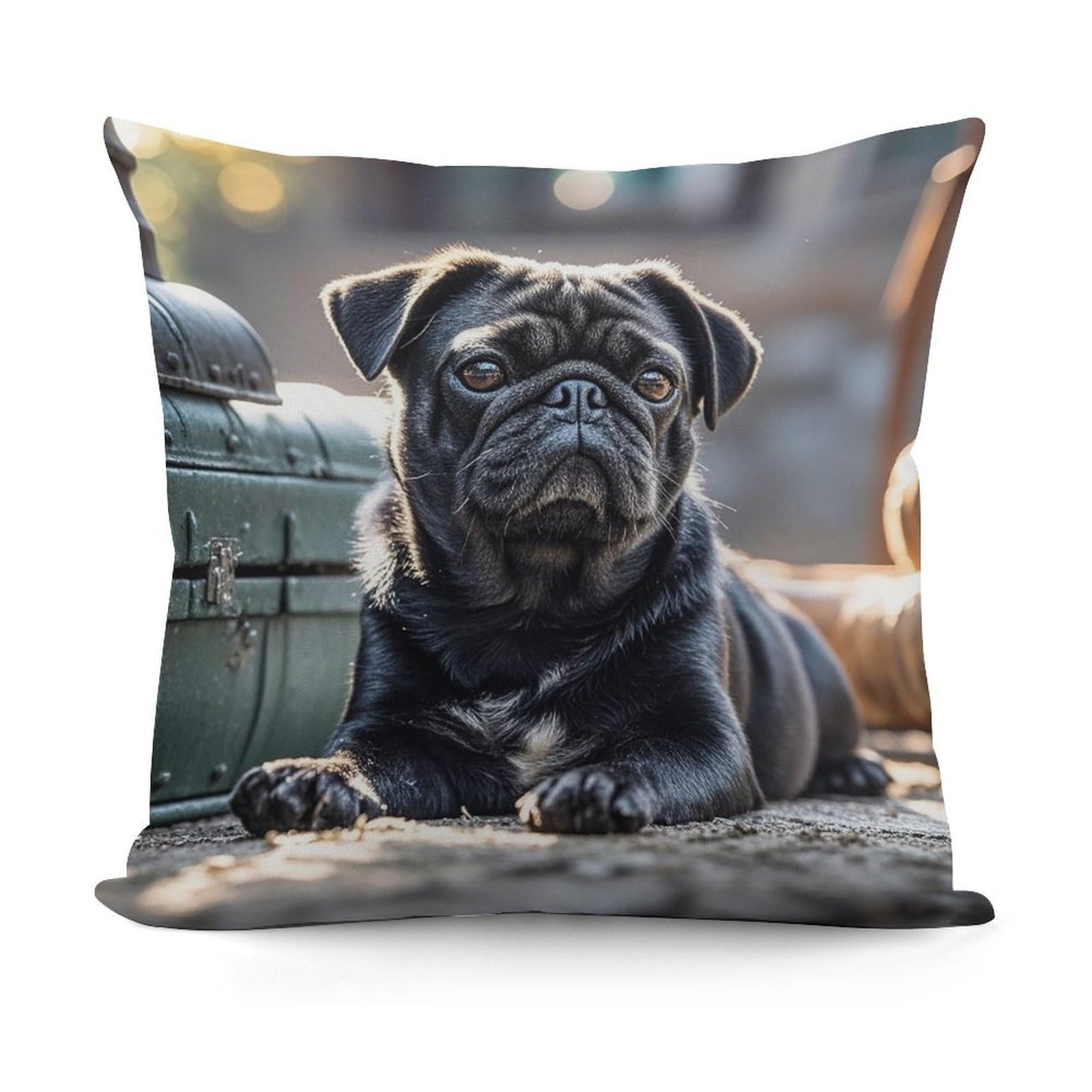 LZQPOEAS Cute Black Pug Dog Throw Pillow Cover 18x18 in Breathable Square Pillow Case Cozy Soft Pillowcase Protector Fashion Modern Couch Cushion Case for Living Room Bed Sofa Decor