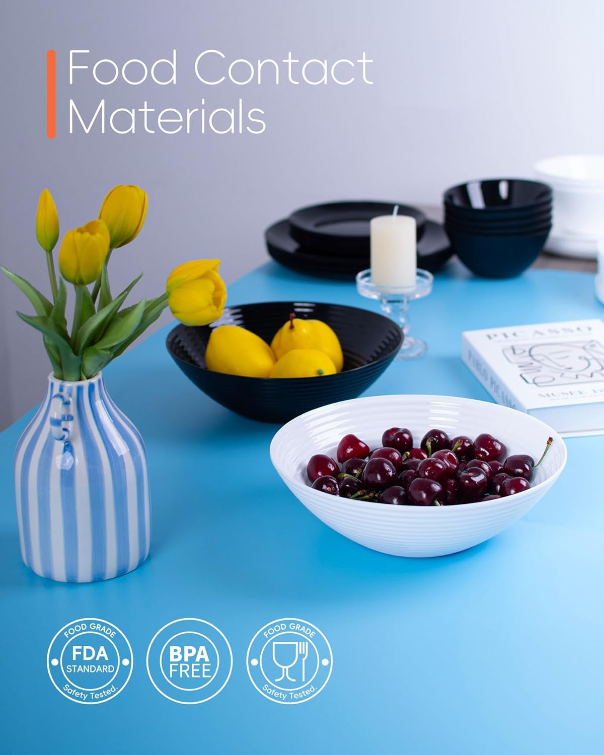 54 OZ White Ribbed Serving Bowl Set of 2, Opal Glass 9.5 inch Large Mixing Salad Bowls for Pasta, Fruit, Kitchen, Microwave & Dishwasher Safe Dish - Image 7