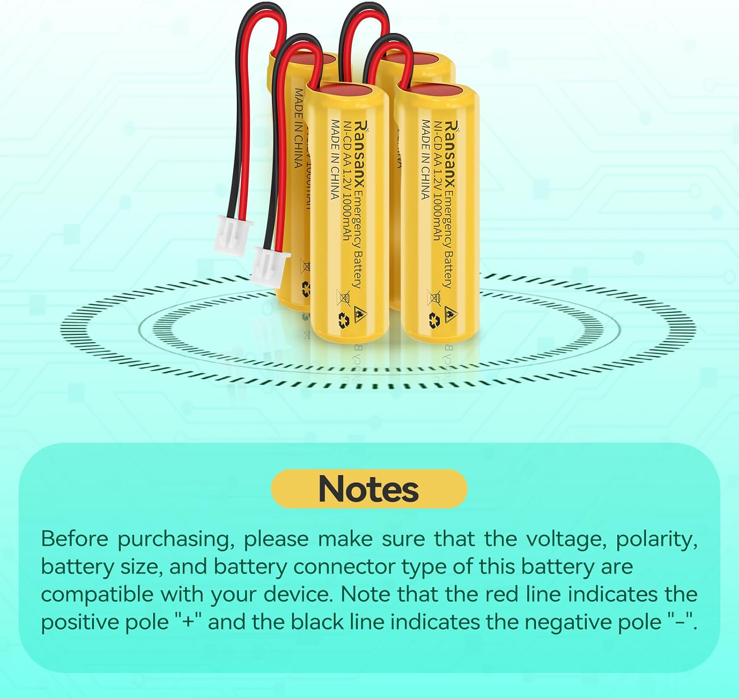 4PCS 1.2V 1000mAh AA Ni-CD Batteries Exit Sign Emergency Light Battery Replacement with 2Pin JST PH 2.54 Connector for Unitech AA900mAh OSA268 ELB CS01 Lithonia Battery EXR LED EL M6