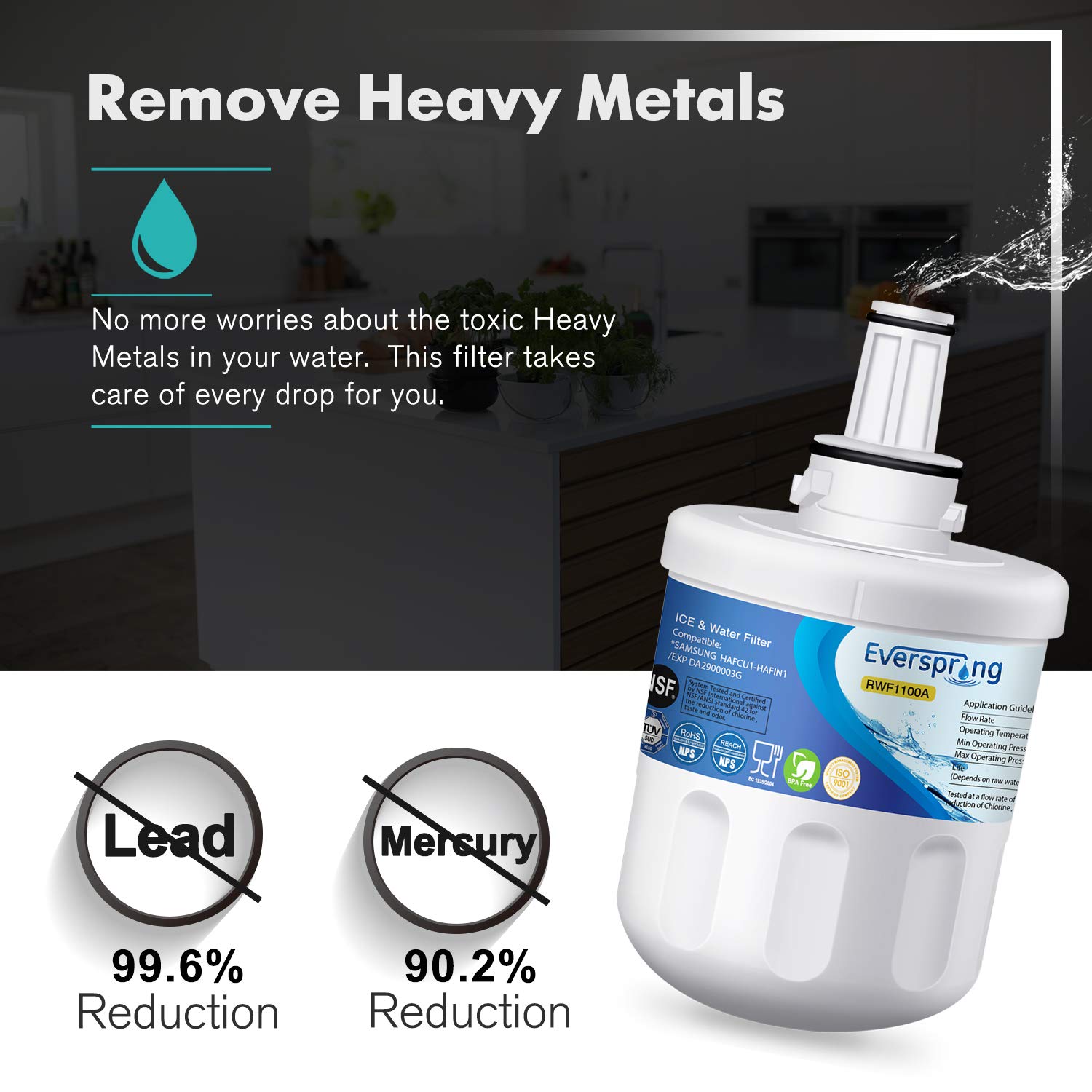 EVERSPRING Filtro de Agua para refrigerador Reemplazo para Samsung DA29-00003F, DA29-00003G, Aqua Pure Plus Hafin, DA29-00003B, DA29-00003A, DA97-06317A,RFC1100A Paquete de 2 (con factura)