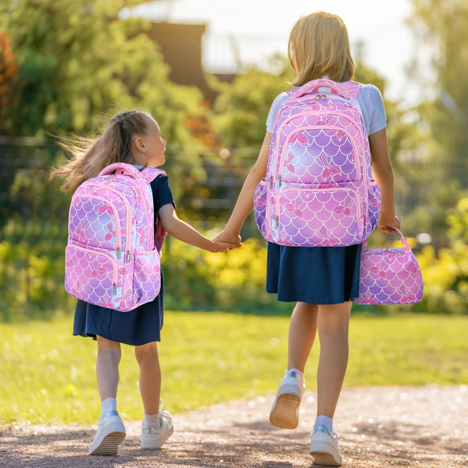 Woosir Girls Backpack Mermaid School Backpack with Lunch Box SchoolBags for Kids Kindergarten Elementary Preschool Bookbag Kids Backpacks Back to School Gifts Mochilas Escolares para Niñas