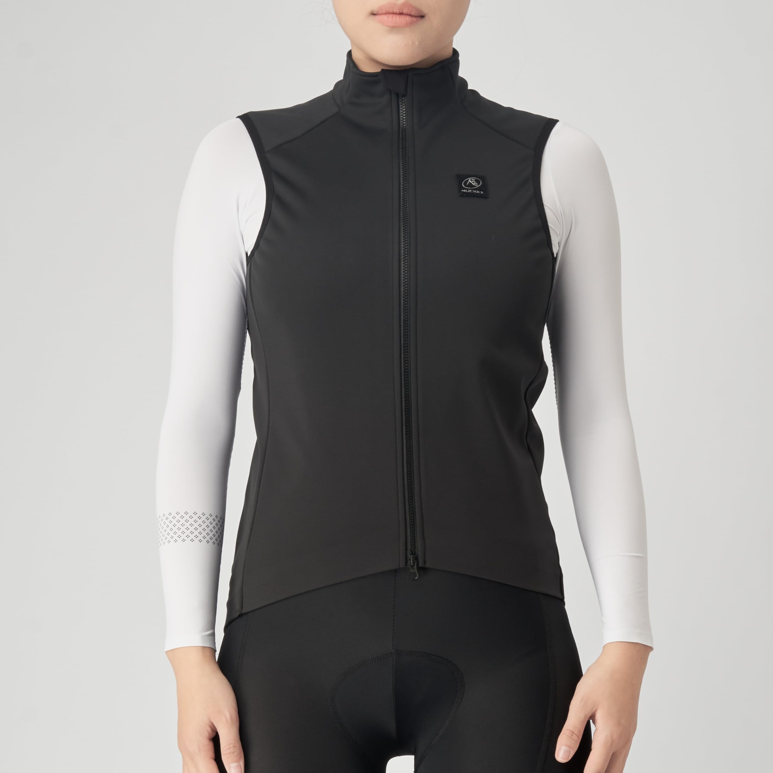 NUCKILY Damen Radtrikot Winter Thermo Fahrradweste Winddichte Thermofleece Ärmellose Radjacke für Rennradfahren Gravelbiking Schwarz