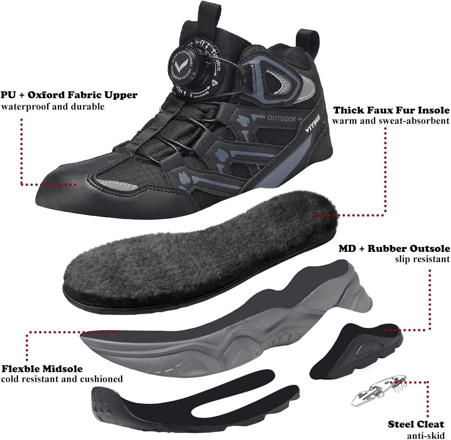 Kids Snow Boots Boys Girls Winter Shoes Warm Waterproof Slip Resistant Outdoor Hiking Walking Boot