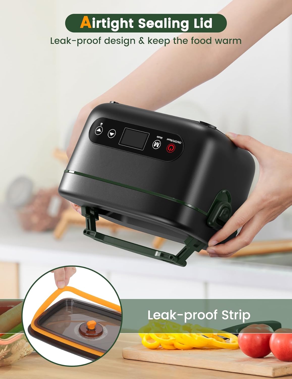 Cordless Electric Lunch Box, 1.2L Battery Powered Heated Lunch Box – 100W, 24000mAh Rechargeable Portable Self-Heating Food Warmer with 5-Sided Automatic Heating for Outdoors, Truck, Office, BPA-Free