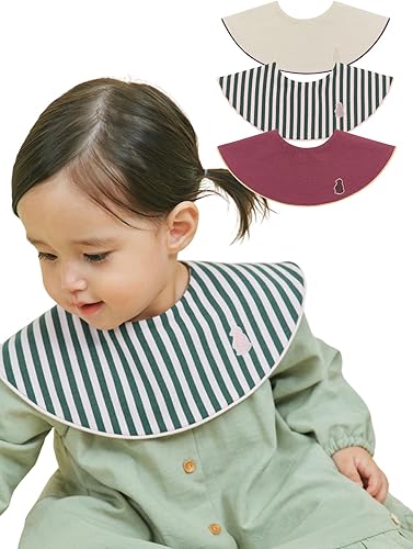 Miniatura 12 de Konny Juego de baberos para bebé, rotación de 360°, bandana suave y absorbente para niños y niñas, esenciales para bebés Baya roja, punto gris rosa,