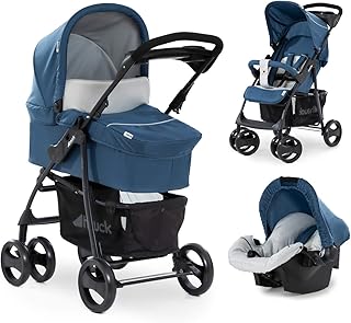 Hauck carro Shopper SLX trioset, coche de bebes 3 piezas de capazo, sillita y grupo 0+, botellero, facil y comodo plegado, para recien nacidos hasta bebes/niños de 25 kg, azul