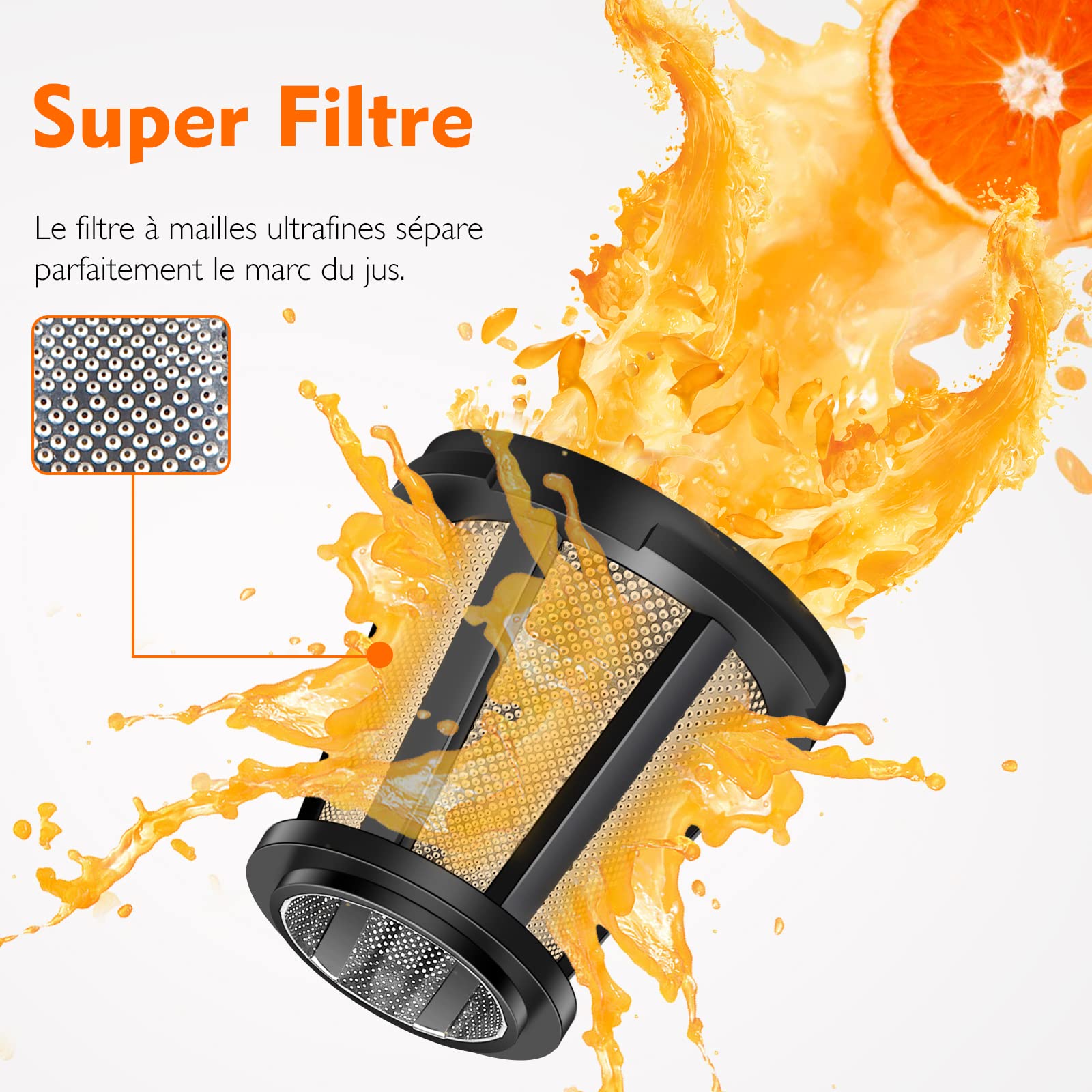 AMZCHEF Extracteur Jus Fruits Légumes Froid sans BPA 2 Tasses Brosse Fonction Mastication Inversée Bleu Doux