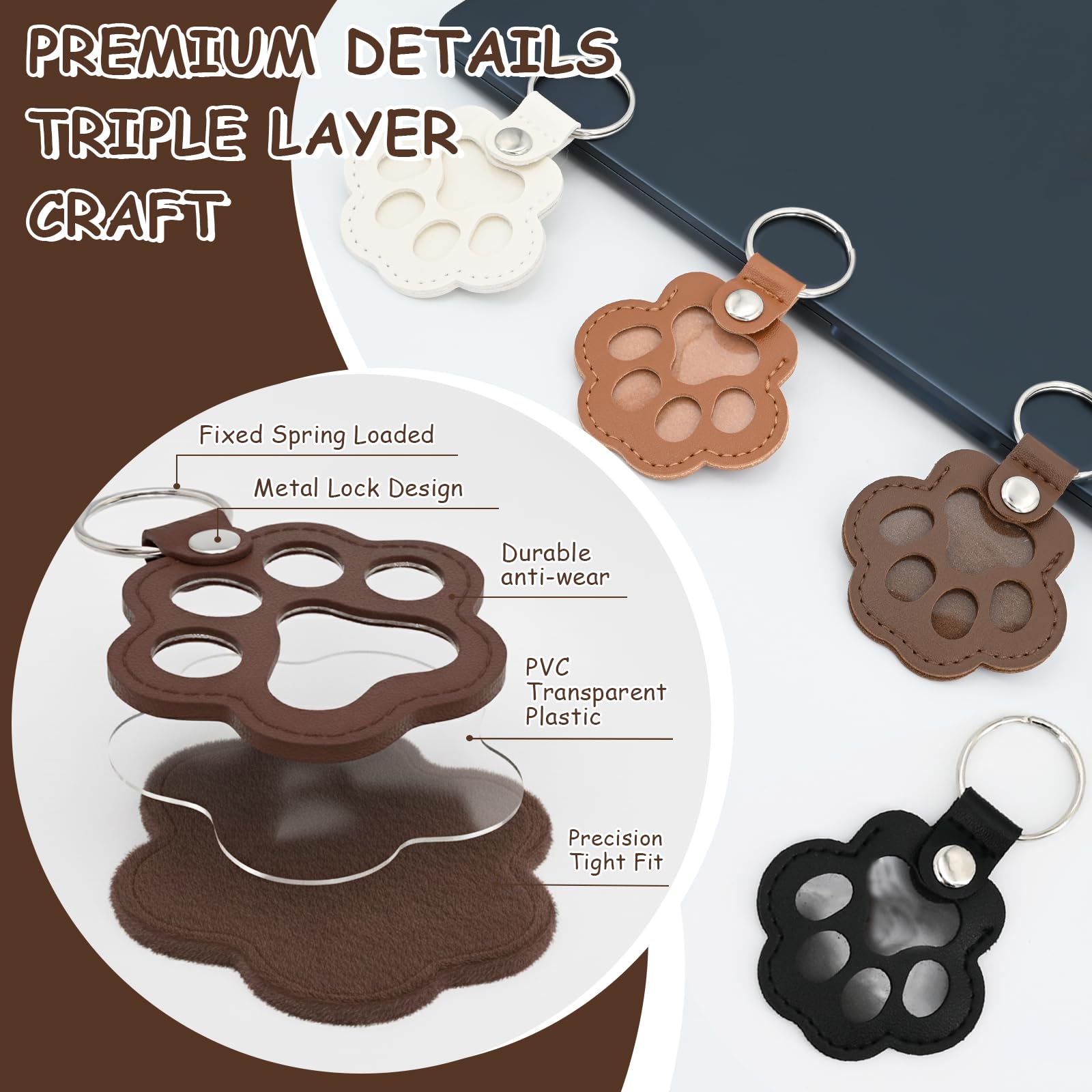 4 portachiavi in pelle a forma di zampa di animale domestico, ricordo fatto a mano per gatti e cani, portachiavi commemorativi unici per peli di animali domestici, simpatici regali in