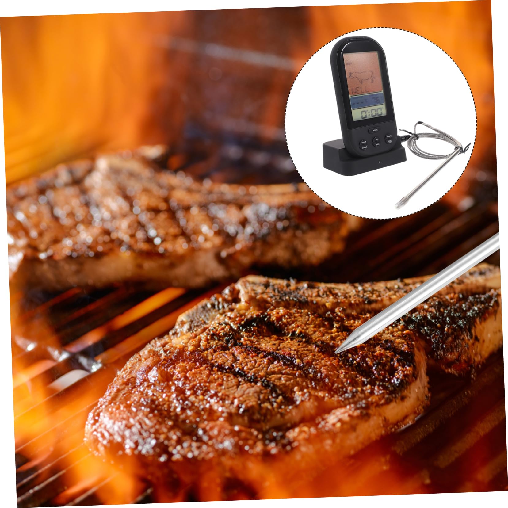 LIFKOME Kabelloses Digitales Fleischthermometer mit Großem Beleuchtetem LCD Display Fernmessung Vorprogrammierte Garstufen Timer Alarm für Grill Ofen Outdoor Bbq Smoker
