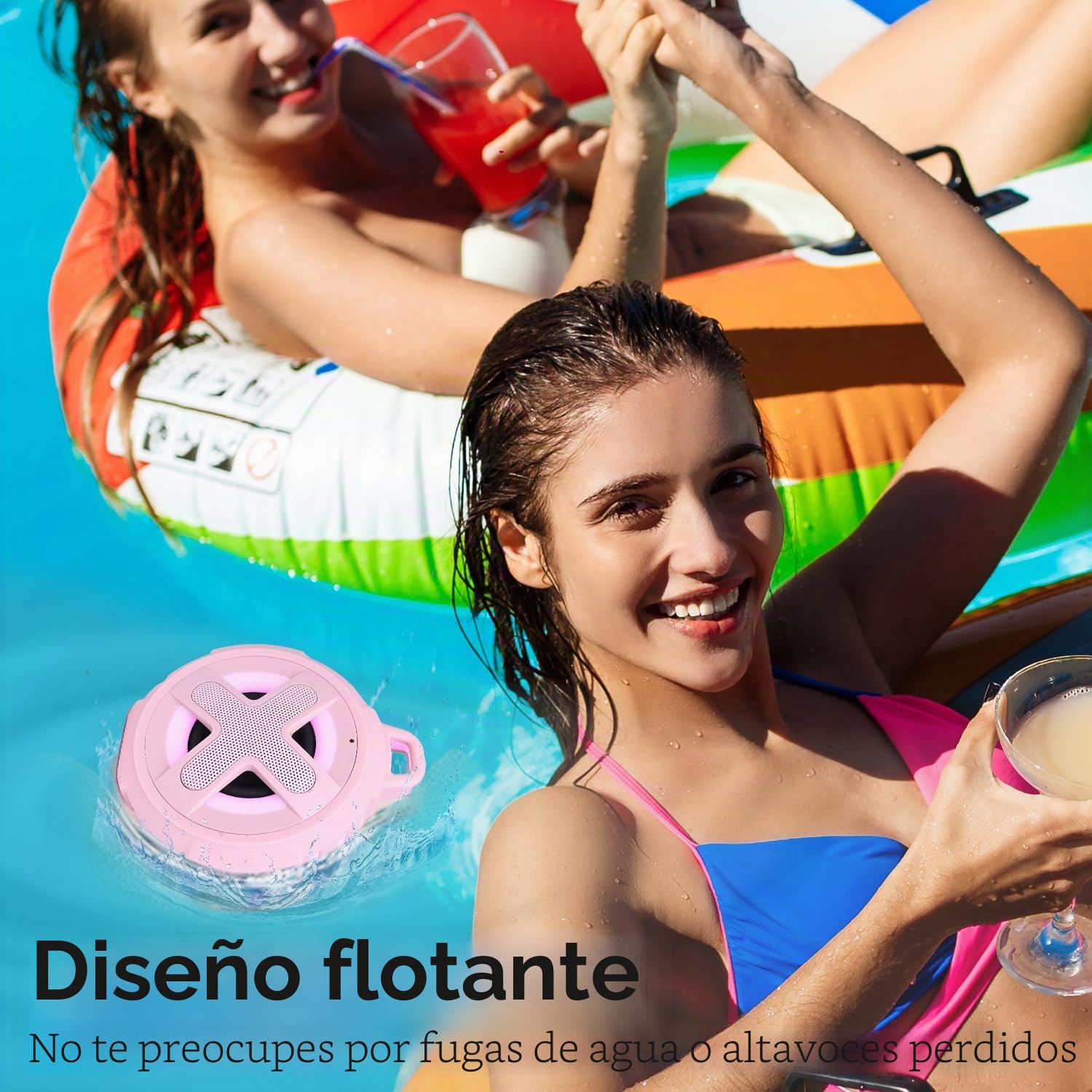 Xleader Mini Altavoz Bluetooth Rosa, Certificado IPX7 Impermeable Ducha Piscina Flotante Altavoz con Luces, Clip, Micrófono, Crystal Sound&Bass, Playa Viaje Ideal Chica Adolescente Mujer Regalos