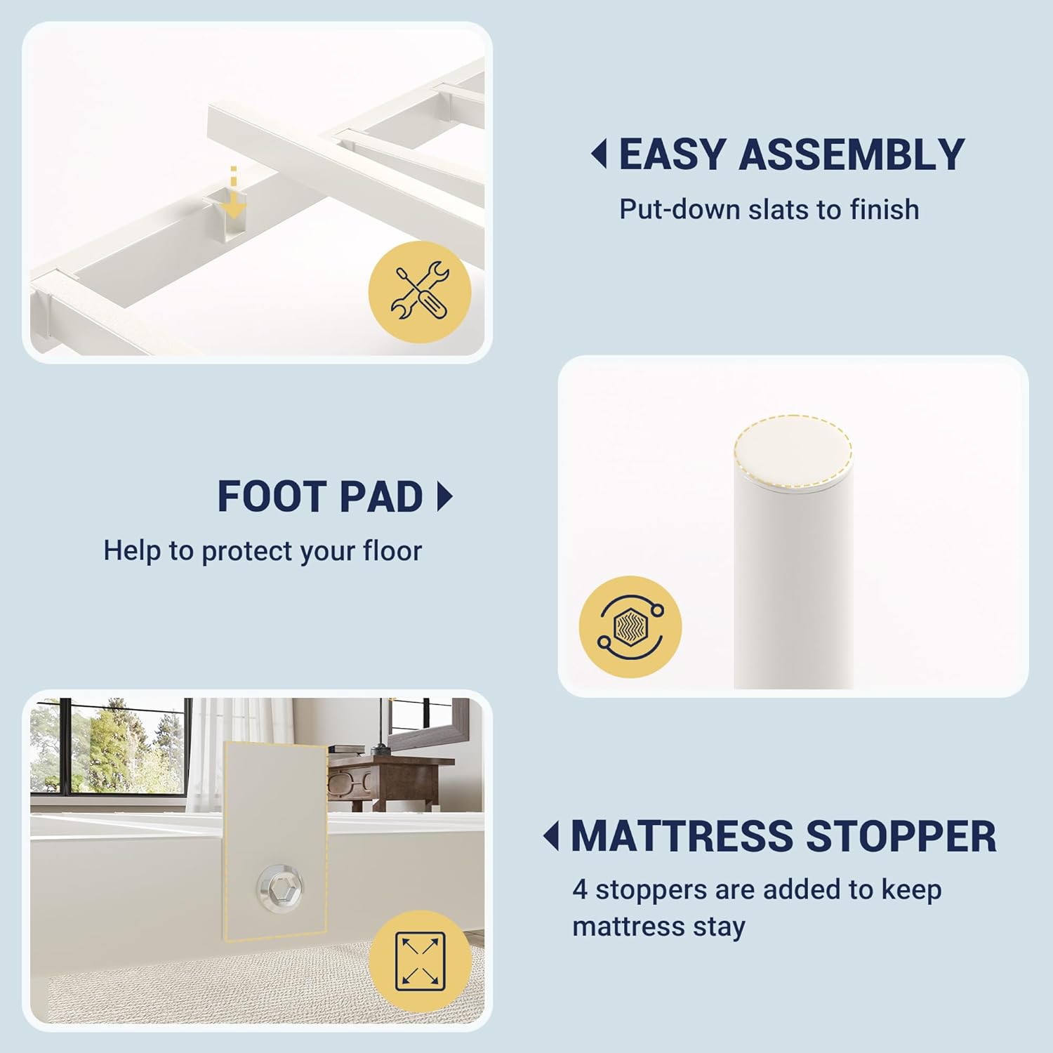 Allewie 14 Inches Twin Size Metal Platform Bed Frame with Victorian Style Curved Iron-Art Headboard/Footboard, Metal Slats Support, Easy Assembly, Under Bed Storage, No Box Spring Required, White - Image 6