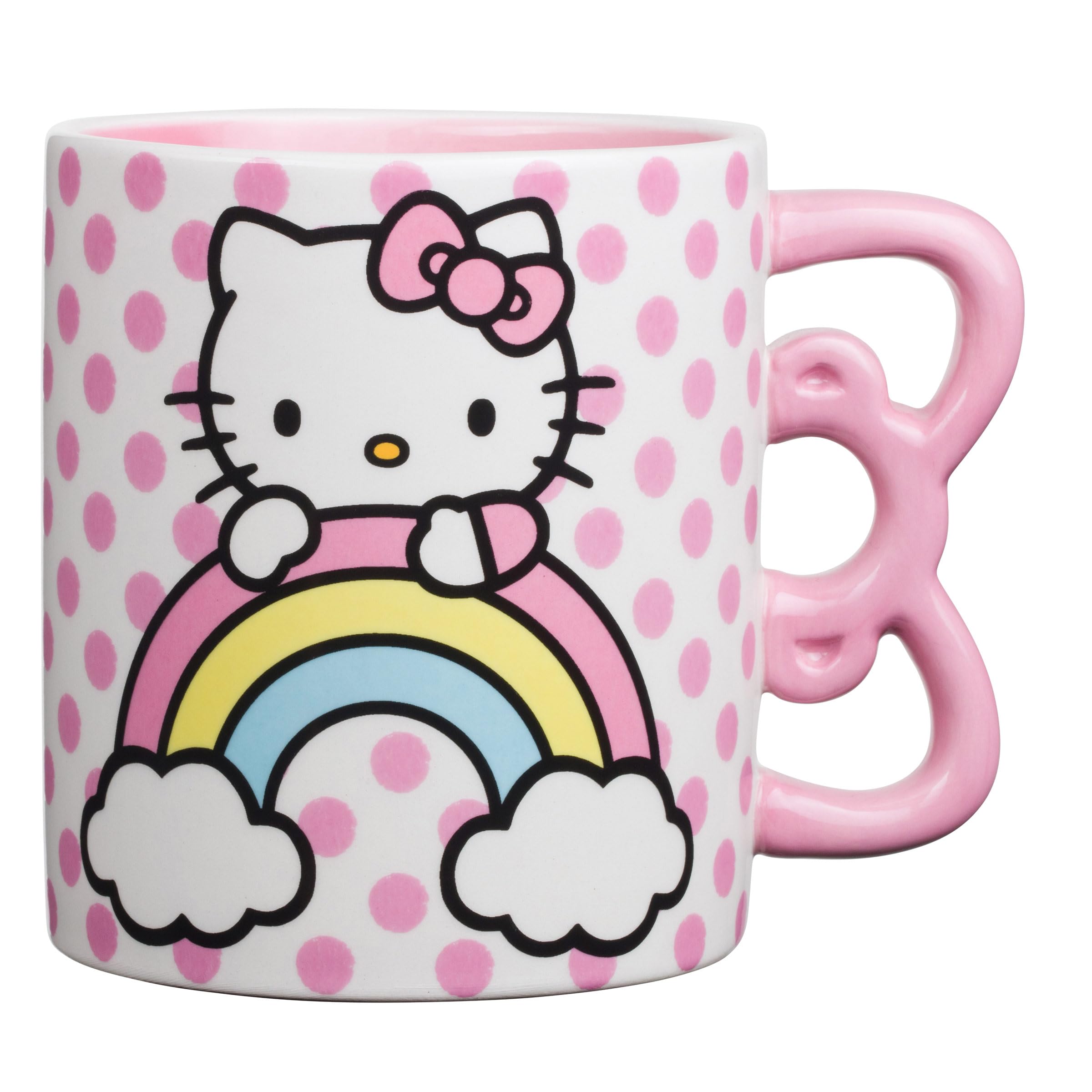Silver Buffalo Sanrio Hello Kitty Rainbow Dots 3D Sculpted Shaped Handle Ceramic Mug, 20 Ounces