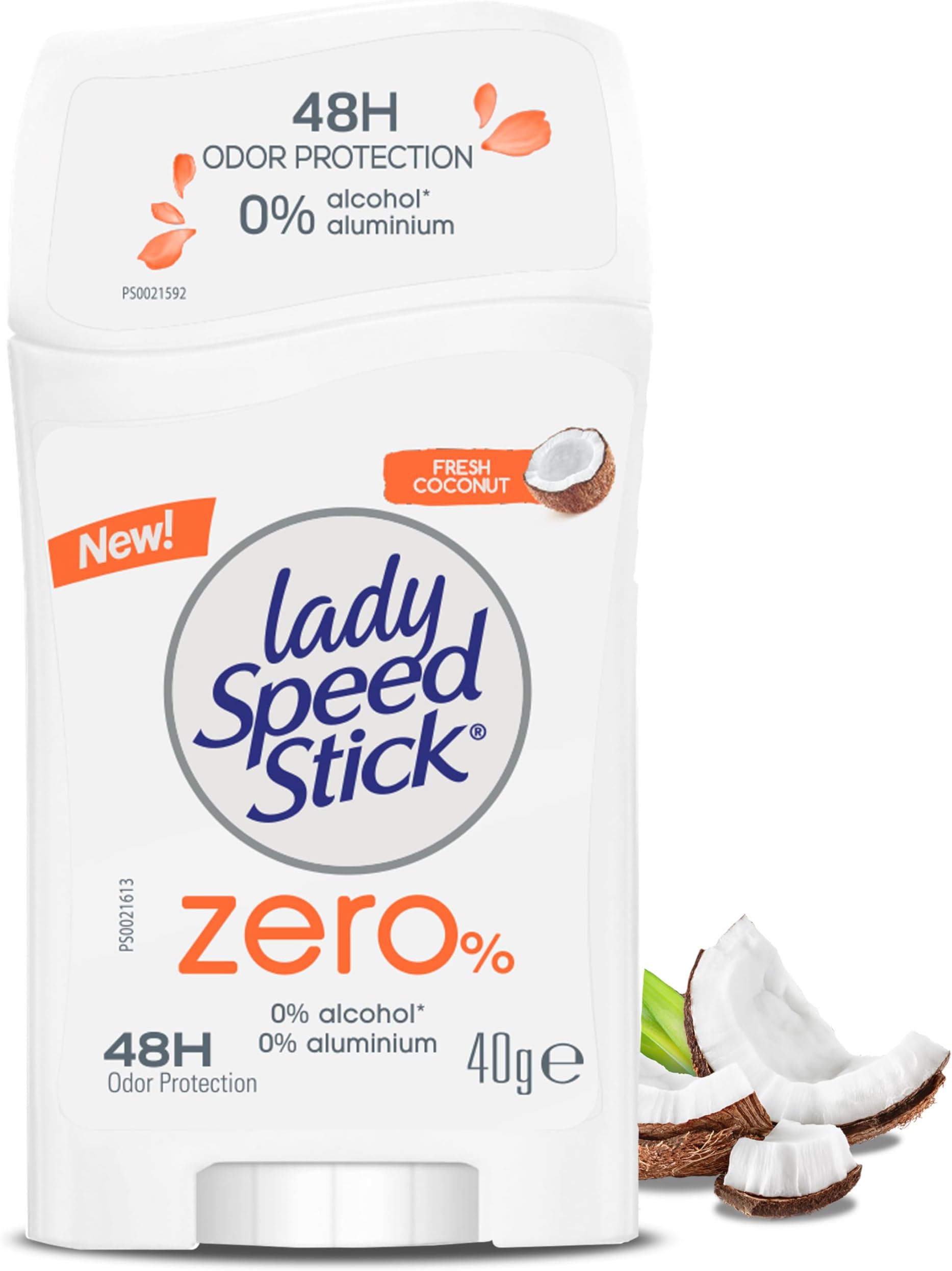 Lady Speed Stick, Zero%, Antiperspirant Deodorant, Stick, Fresh Coconut, 40G