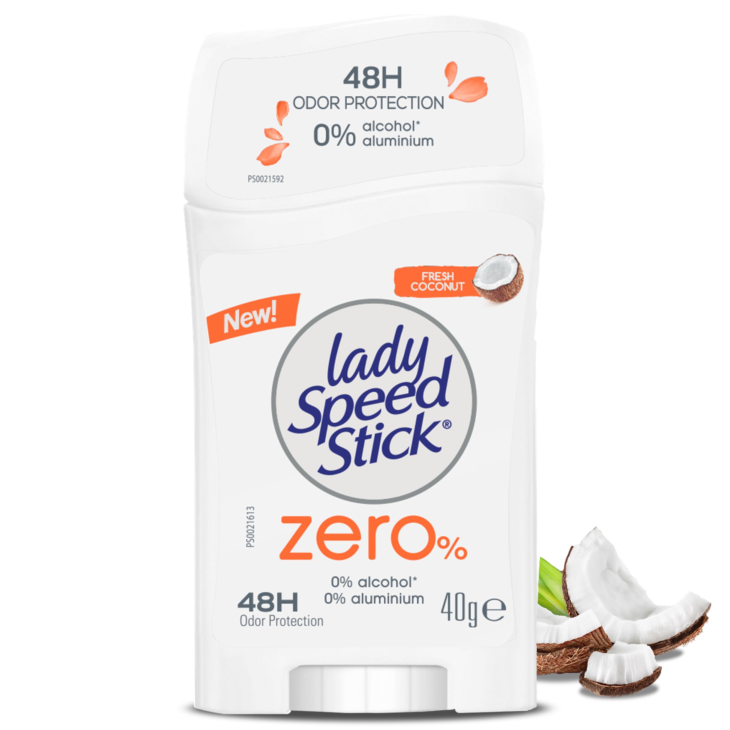 Lady Speed Stick, Zero%, Antiperspirant Deodorant, Stick, Fresh Coconut, 40G