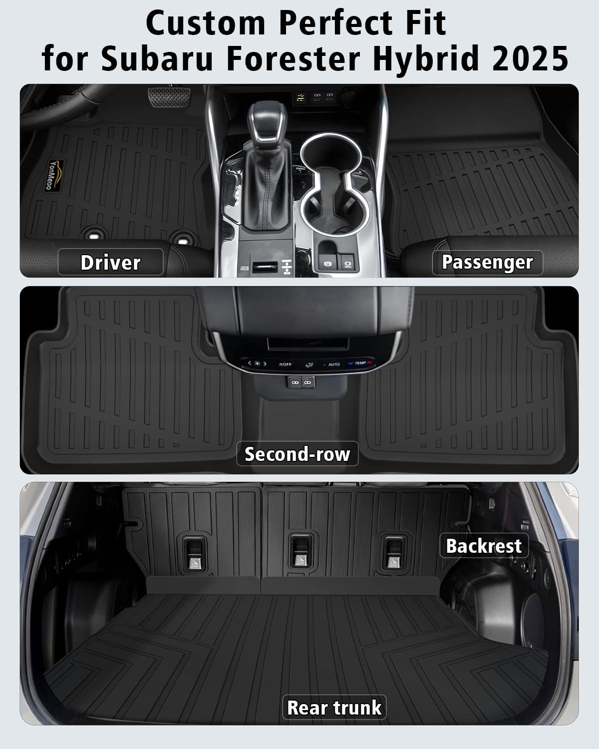 Floor Mats Fit for Subaru Forester Hybrid 2025 Trunk Mat with Backrest Mat All Weather TPE Rubber Cargo Liner Back Seat Protector Full Set for Forester 2025 Plug-in Hybrid Accessories, Black