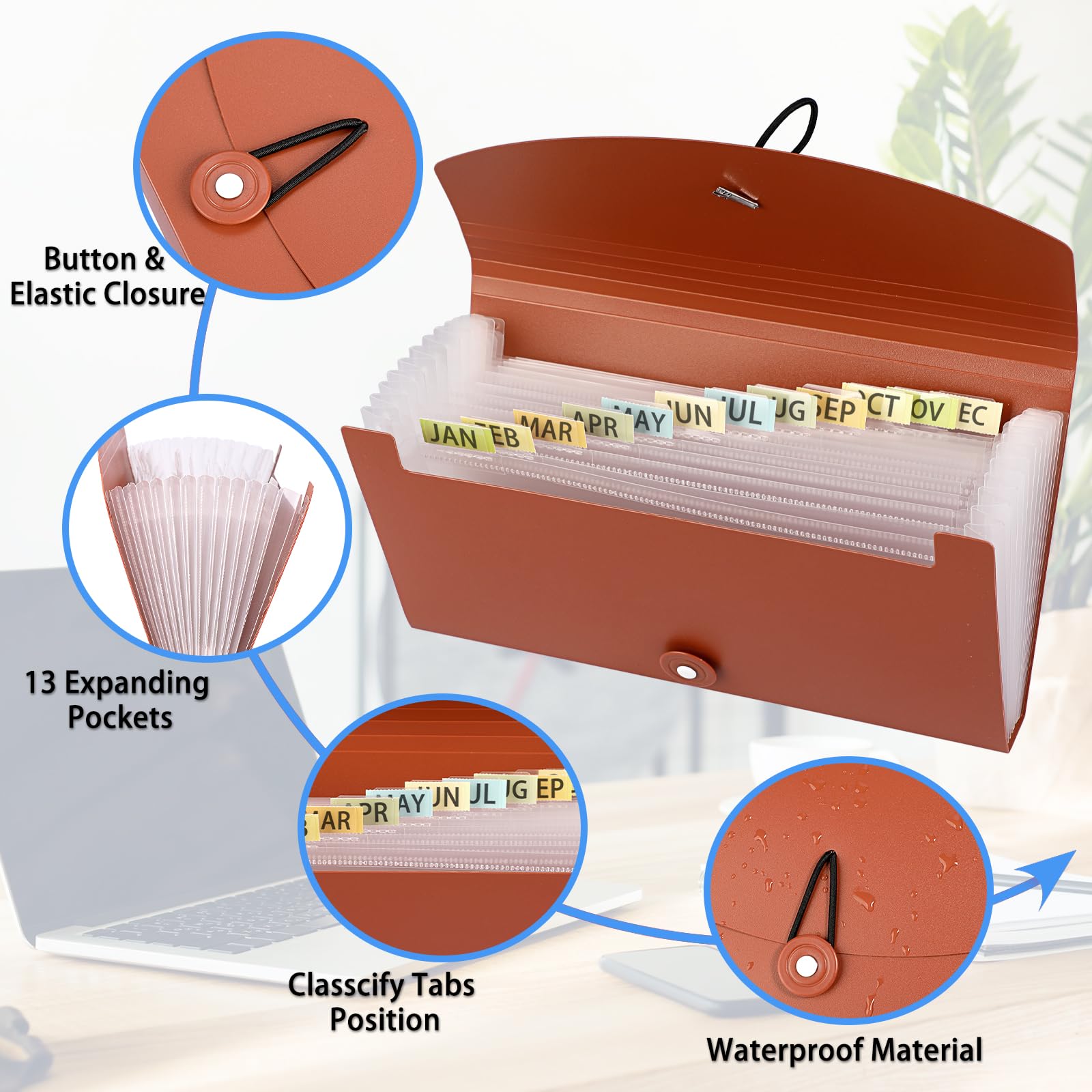 IGNPION 13 Pockets Accordion File Folder, 3pcs Office,Home, School Receipt Organiser- File Pockets Folder Mini Expanding File Bills Document Wallet for Coupons/Vouchers/Papers - Size (Brown) - Image 4