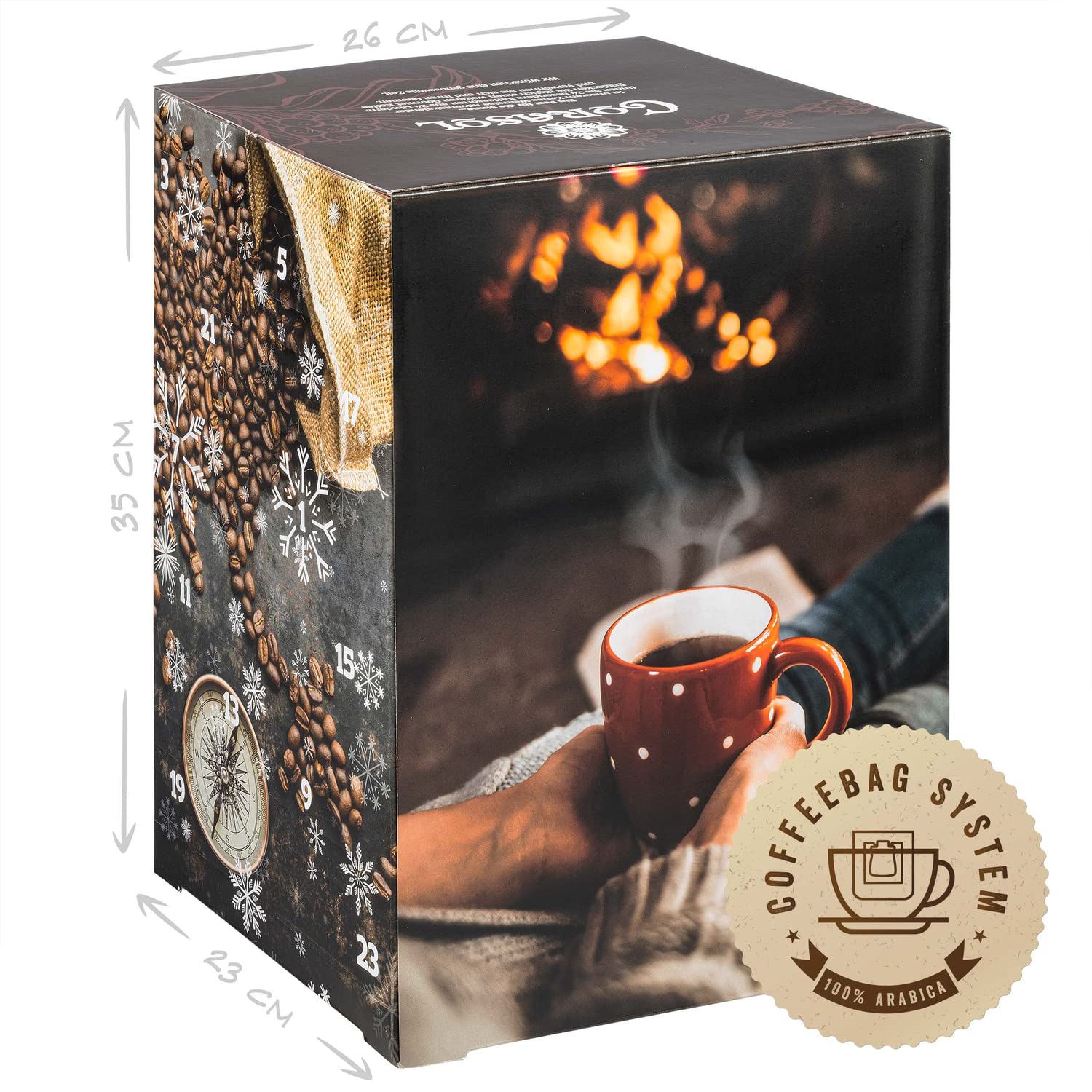 Corasol Premium Kaffee-Weltreise Adventskalender XL 24 Gourmet Röstkaffees 24 Länder Coffeebag Booklet 240 g