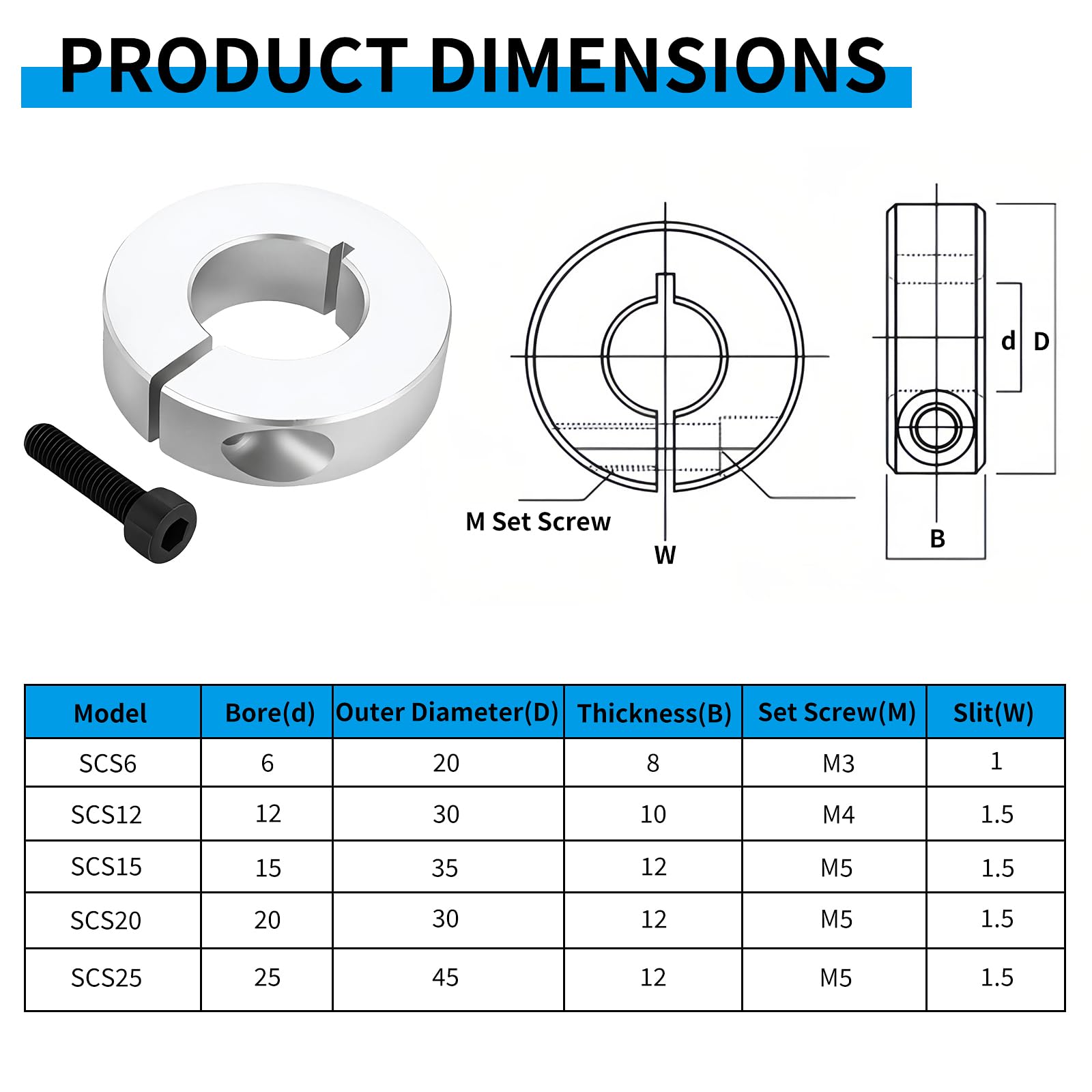 Aluminum Shaft Collars - 4 Pcs, M5 Set Screws -5