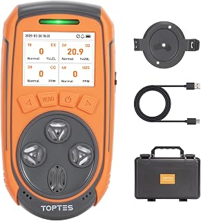 TopTes Guard-863Pro 4-Gas Detector: H2S, CO, LEL, O2 Monitor w/ 5-Year O2 Sensor, TFT Screen, 18H Battery, USB Export