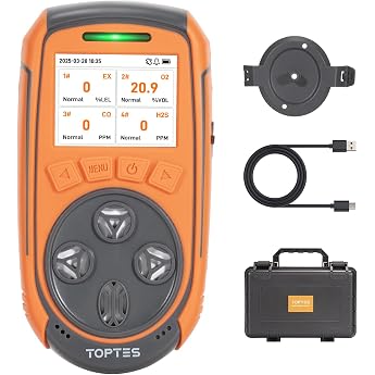 TopTes Guard-863Pro 4 Gas Meter for H₂S, CO, LEL and O₂, with TFT Colour Display, Improved O₂ Sensor (5 Year Life), USB Data 