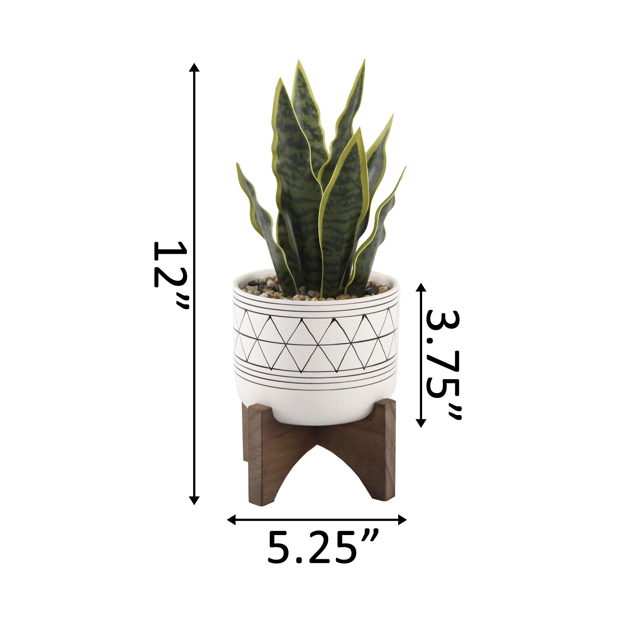 Amazon.com: Flora Bunda Large 12" Realistic Looking Artificial Snake Plant  in Geo Paint Ceramic Pot with Wooden Stand for Outdoor Indoor Home or  Office Dcor Artificial Plant, Fake Plant : Patio, Lawn