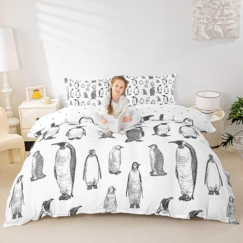 Erosebridal Funda de edredón de pingüino, tamaño matrimonial, funda de edredón de animales antárticos para habitación de niños, niñas, adolescentes,
