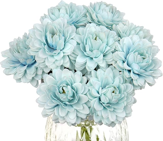 Briful Artificial Chrysanthemum Flowers 9 PCS Silk Flowers Chrysanthemum Blossom Fake Flowers for Floral Arrangment, Centerpieces, Wedding Party Decorations (Baby Blue)