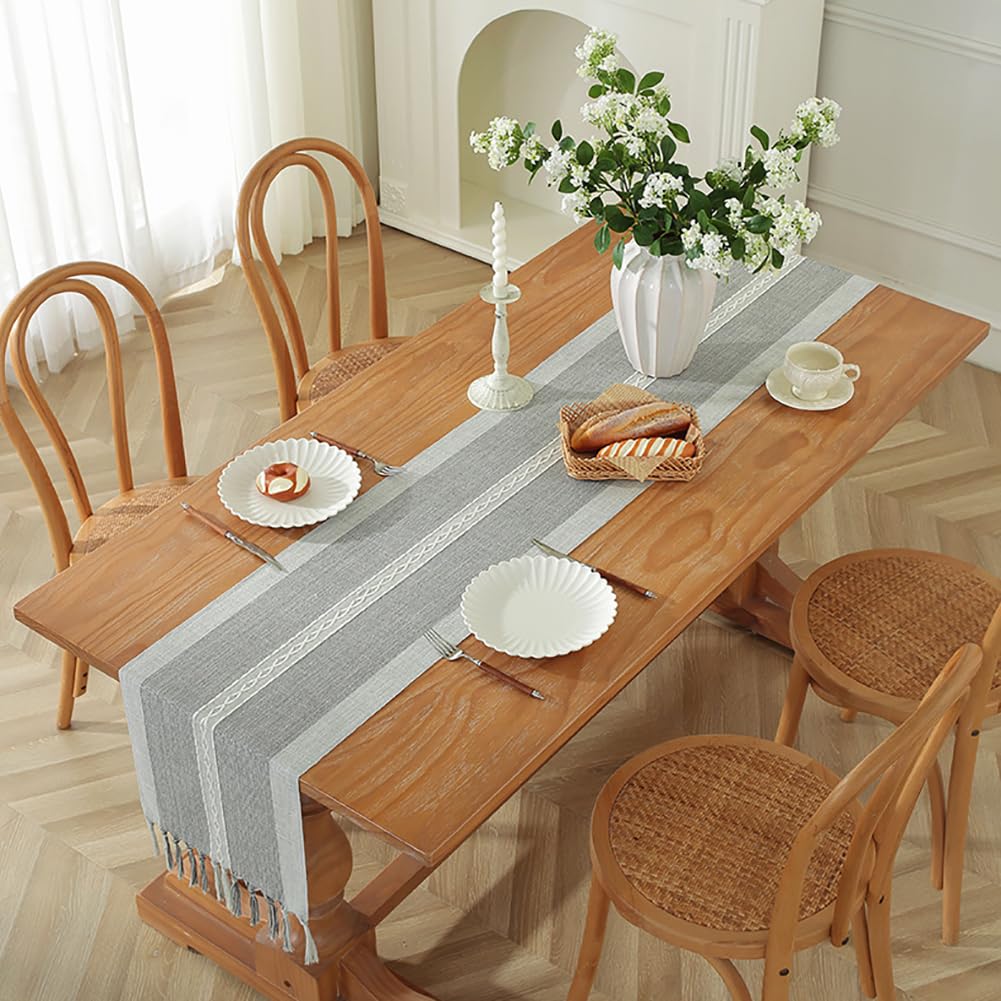 Chemin de table à pampilles d'épissage pour décoration table cuisine gris multicolore 153cm