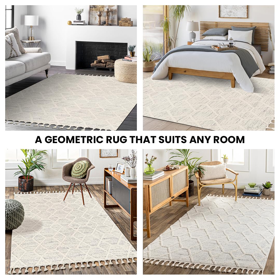 Surya Livabliss Tibilisi Tapis bohème - Grand Tapis de Salon - 160 x 213 cm - avec Motif géométrique - Tapis de Salle à Manger scandinave - Crème et Gris