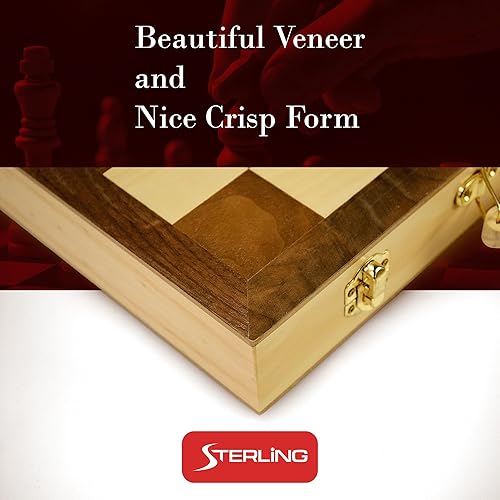 Miniatura 5 de STERLING Games - Juego de ajedrez de madera maciza de 16 pulgadas, tablero plegable de viaje con cerraduras de latón y almacenamiento interior de