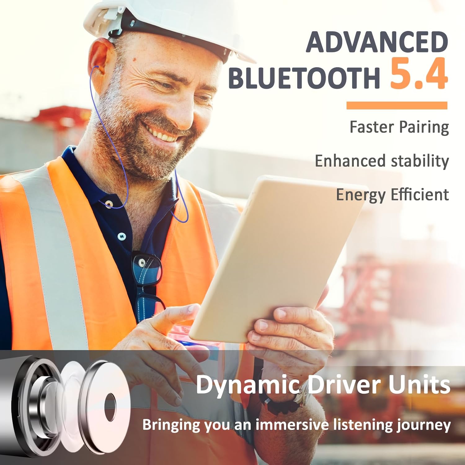 Bluetooth Earplug Headphones, 29dB Noise Reduction Earbuds for Work, Neckband Wireless Earplugs Earphones with 30 Hour Battery, IPX5 Sweatproof, OSHA Compliant for Industrial Safety - Image 5