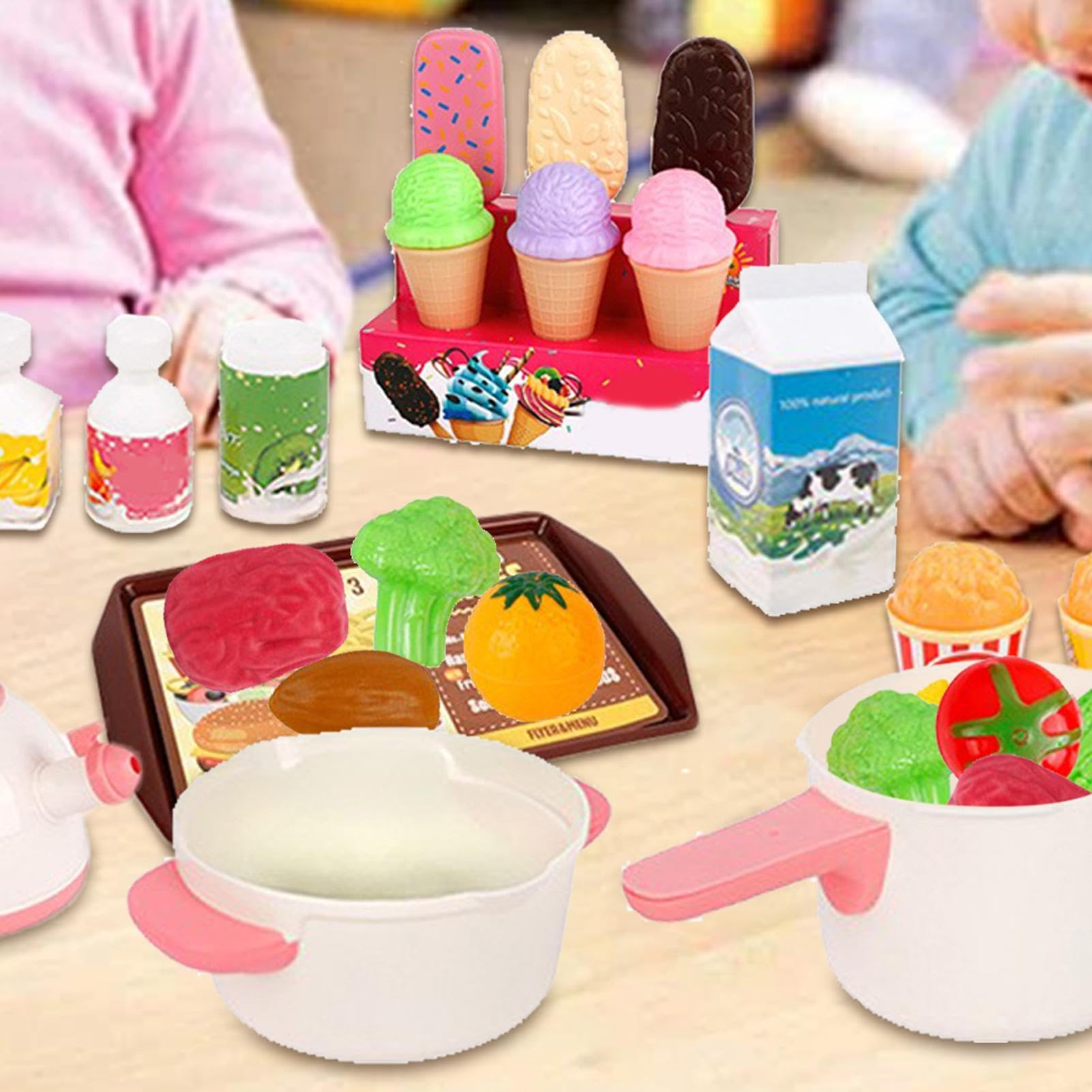 Juguetes de cocina y set de cocina infantil Set de juego infantil con | Ollas y sartenes para niños Utensilios De Cocina De Simulación Alimentos Verduras Accesorios Ollas
