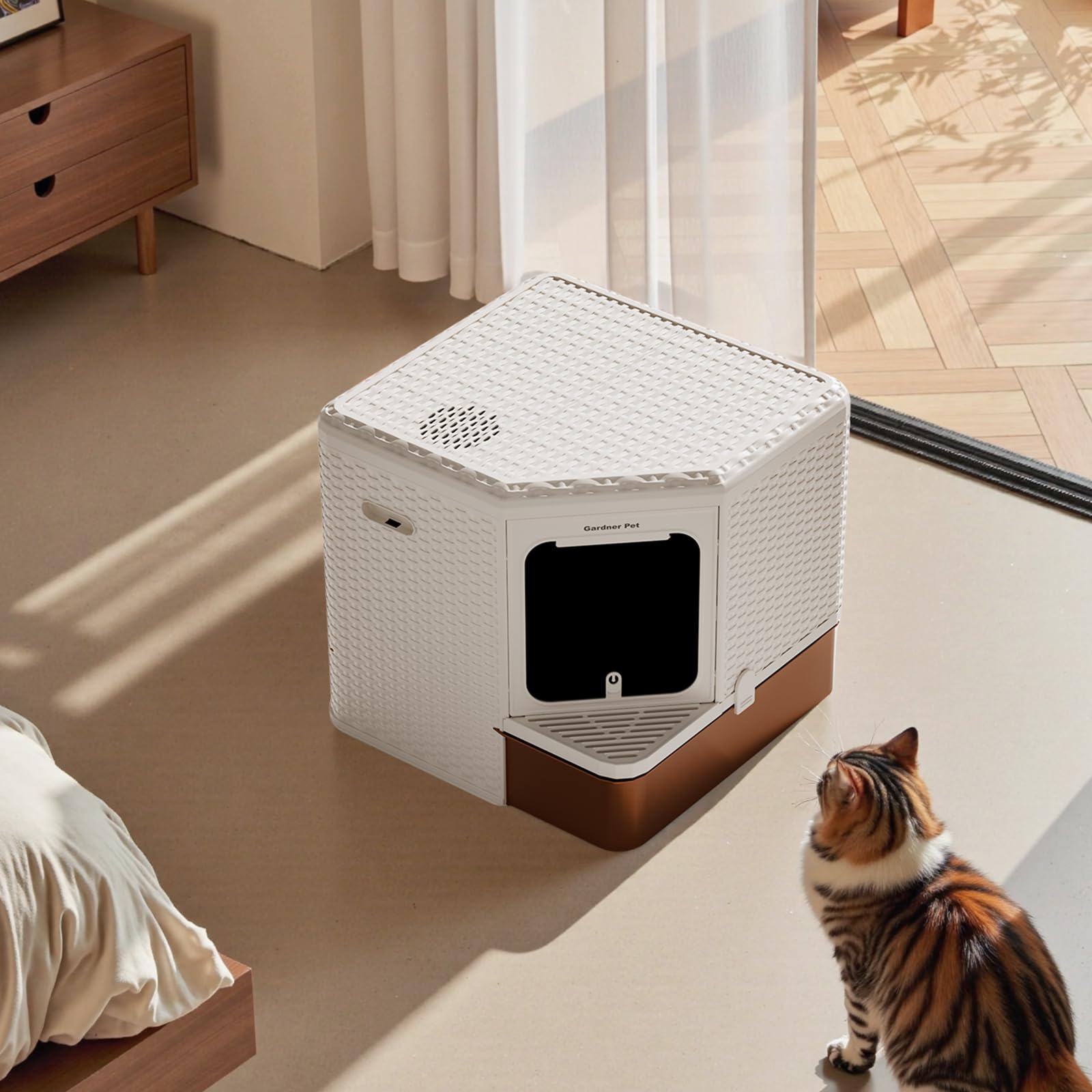Gardner Pet Arenero Gato Cerrado,Acero Inoxidable 304-Blanco | Fondo Extraíble, Acero Inoxidable 304, Material PP Reciclable, Filtración Anti-Olores, Diseño Estilizado