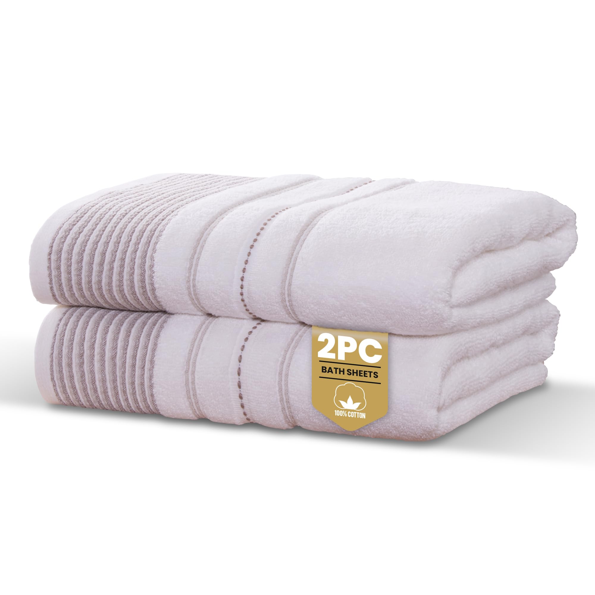 Rapport Home Dakota Stripe Bath Sheets 2 Pack | Natural 90x140cm | Luxurious 500GSM 100% Cotton | Oeko-Tex Certified Absorbent & Soft Bathroom Towels