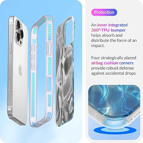 Miniatura 10 de LONLI Hue - Funda para iPhone 15 Pro Max - Funda iridiscente arcoíris con 4 esquinas acolchadas para bolsa de aire- Funda bonita, única y estética a