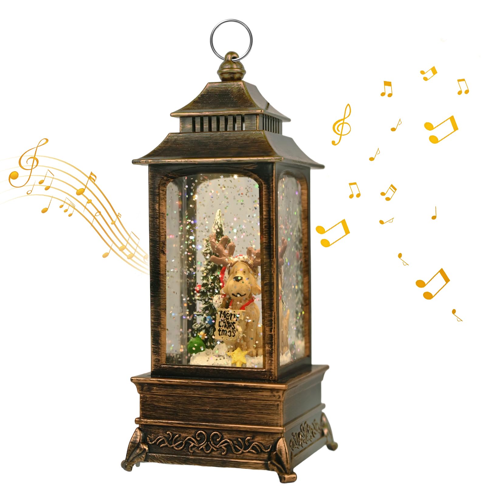 Gerbala Weihnachts Schneekugel Laterne, Schneekugel Weihnachten mit Musik, Weihnachts Schneelaterne, Leuchtend, USB/Batteriebetrieb, Laterne Weihnachten für Weihnachtsdeko und Geschenk-02