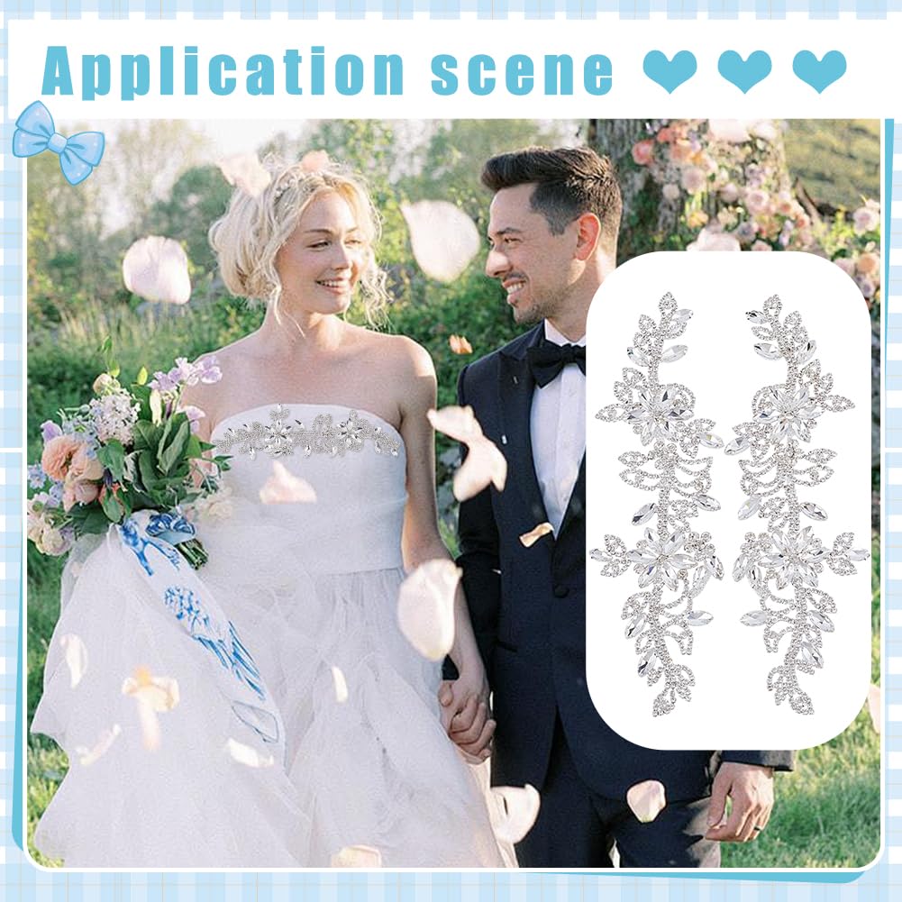 FINGERINSPIRE 1 Paio Toppe con Perline e Strass Toppe con Perline e Strass in Cristallo Fatte a Mano con Fiori in Argento e Cristalli per Decorazioni di Abiti da Sposa, Accessori per Vestiti