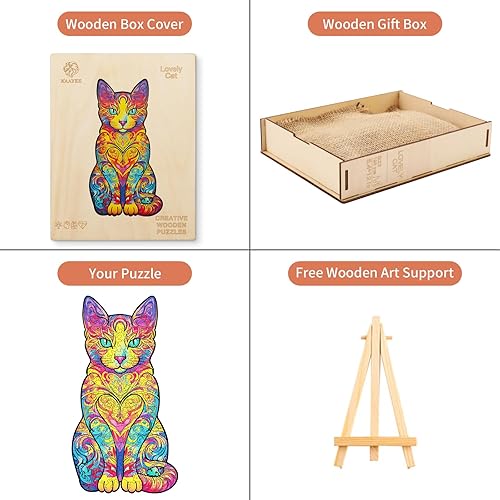 Miniatura 3 de KAAYEE Rompecabezas de madera, encantador rompecabezas de gato, 15.7 x 8.4 pulgadas, 304 piezas, rompecabezas de forma única de animales, regalo