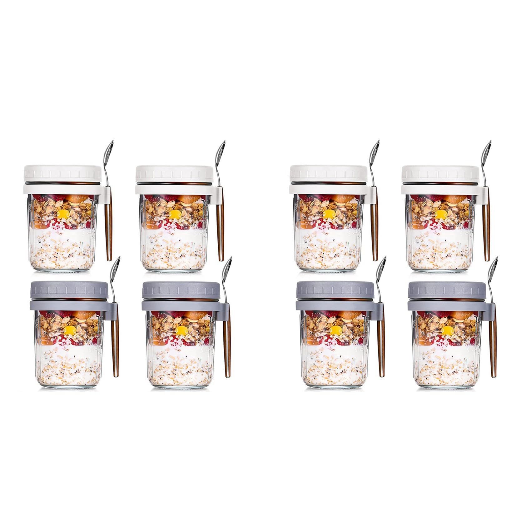 Hndhbfgrt 8PCS Overnight Oats Containers with Spoons Airtight Oatmeal Overnight Oat Jars with Measurement Marks