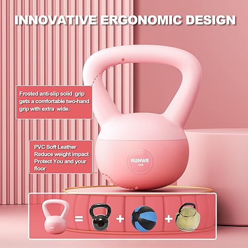 Miniatura 2 de RUNWE Pesa rusa suave  Opciones de peso para entrenamiento de fuerza de 25, 20, 15, 10 y 5 libras, pesas rusas de hierro relleno de arena a prueba